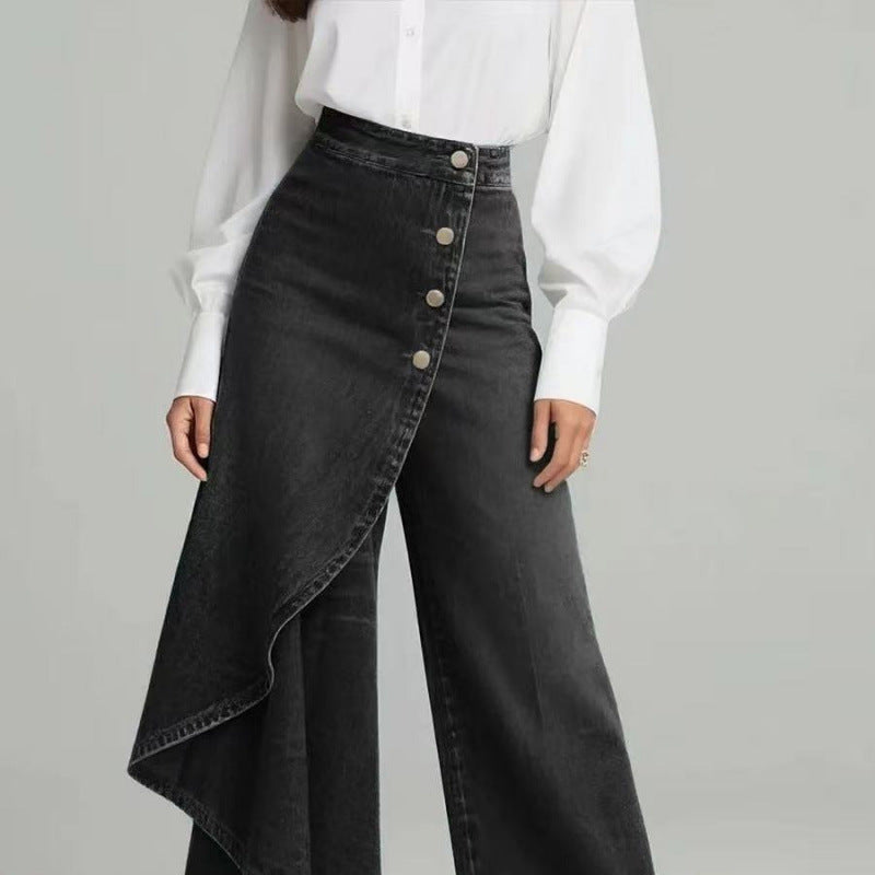 Women's Washed Denim Skort with Button Closure FitiqueFit