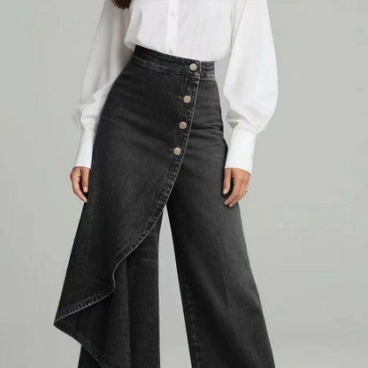 Women's Washed Denim Skort with Button Closure FitiqueFit