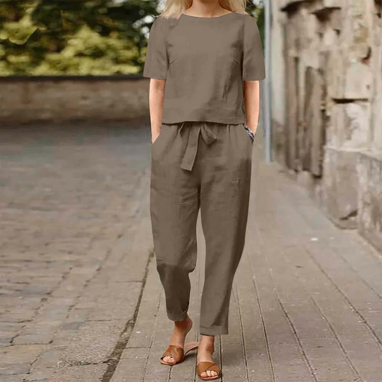 Wide-Leg Pants Two-Piece Set – Solid Color Casual Lounge Suit FitiqueFit