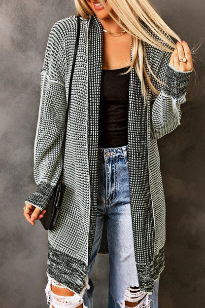 Gray Plaid Knitted Long Open Front Cardigan Shop Style & More | Fresh Looks, Everyday Deals & Free Shipping