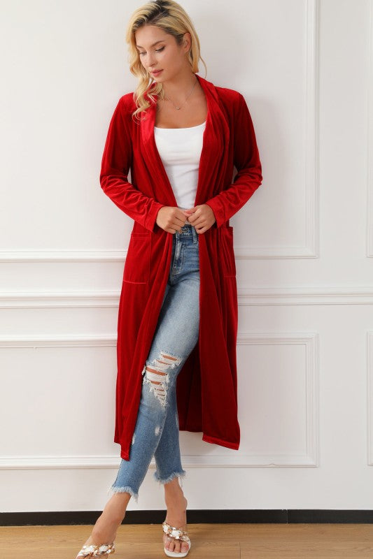 Velvet Open-Front Pocketed Cardigan Shop Style & More | Fresh Looks, Everyday Deals & Free Shipping