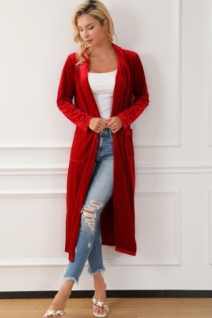 Velvet Open-Front Pocketed Cardigan Shop Style & More | Fresh Looks, Everyday Deals & Free Shipping