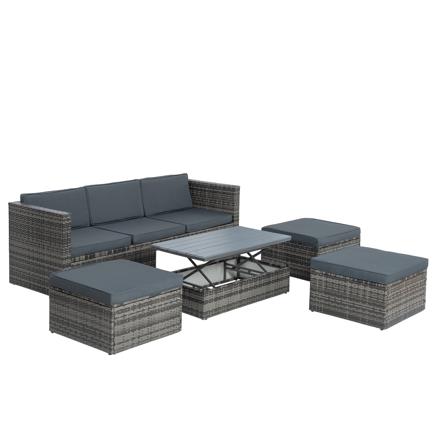 Patio Furniture, Outdoor Furniture, Seasonal PE Wicker Furniture,5 Set Wicker Furniture With Plywood Coffee Table V.I.P Digital Presence