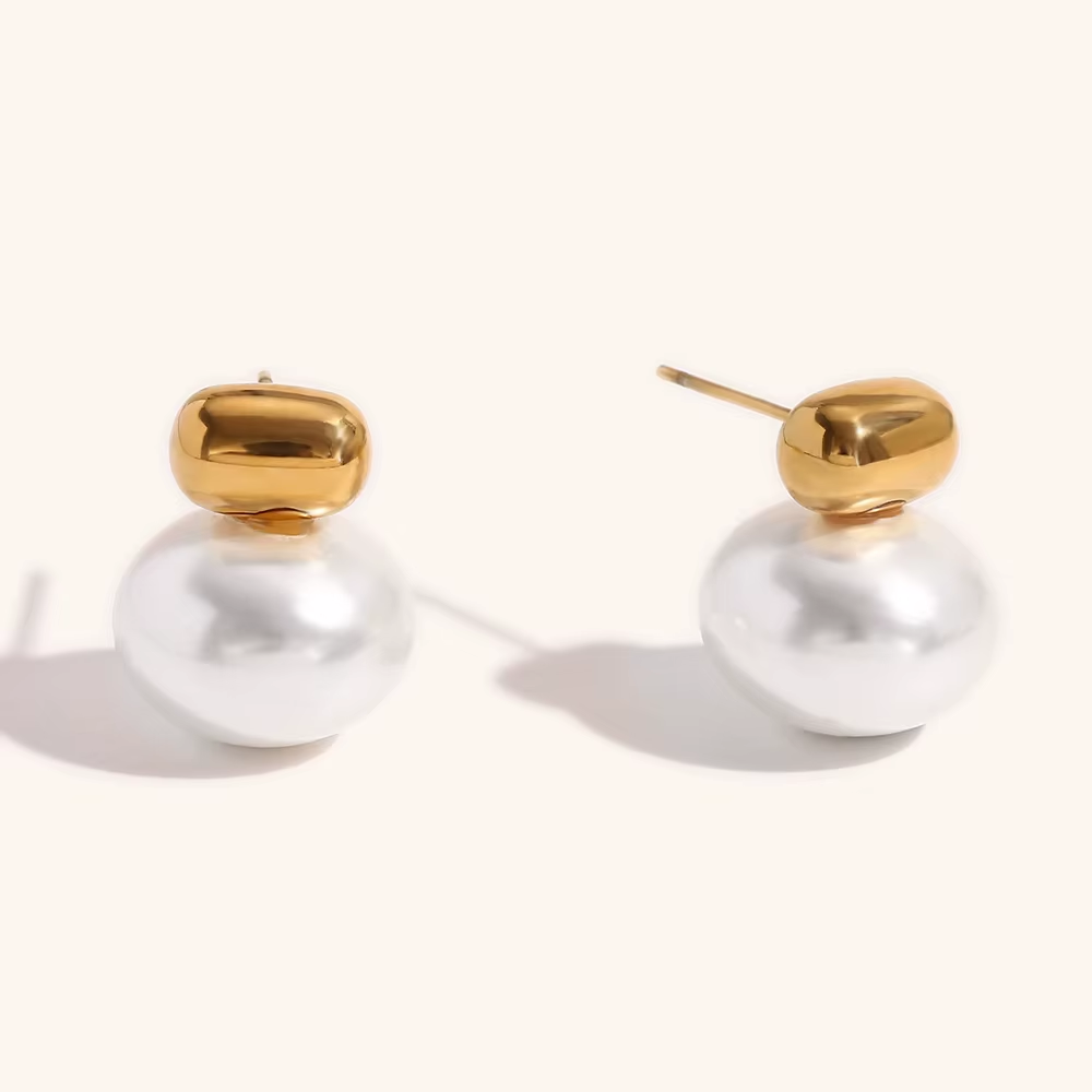 Modern Pearl Stud Earrings - Stainless Steel Deep South Originals