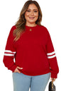 Fiery Red Varsity Striped Detail Crew Neck Plus Sweatshirt Garden Naked Curves
