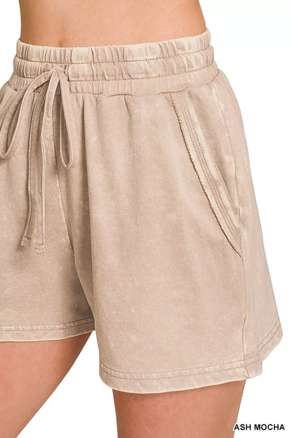 Zenana French Terry Acid Washed Relaxed Top & Short Set New Era Fashion LLc