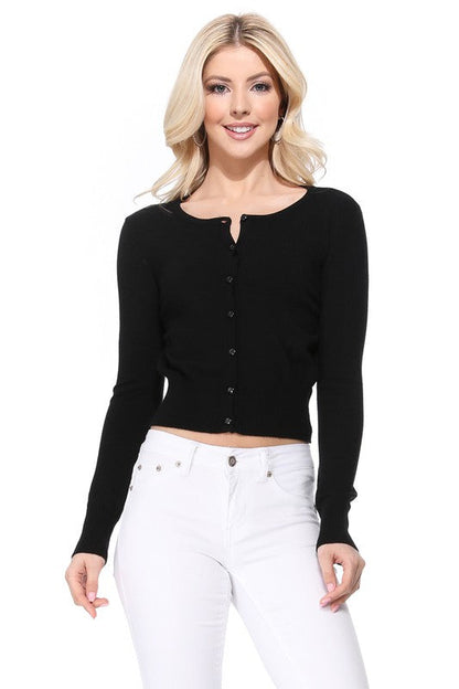 Gem Button Crew Neck Long Sleeve Sweater Cardigan Shop Style & More | Fresh Looks, Everyday Deals & Free Shipping