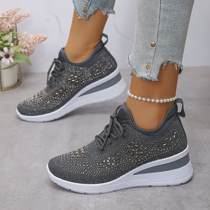 Ins Rhinestone Sneakers Fashion Lace Up Wedges Casual Shoes Women's Daily Commuting Sports Shoes See size chart under “more details” The Fashion Celestial