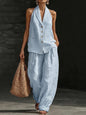 Women's Sleeveless Vest & Wide-Leg Pants Cotton-Linen Two-Piece Set FitiqueFit