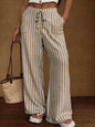 Women's Striped Wide-Leg Trousers – Lace-Up Elastic Waist Loose Fit FitiqueFit