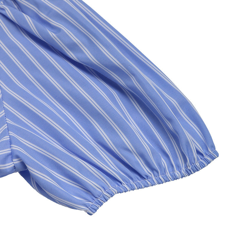Women’s Striped Tie-Front Puff Sleeve Mini Dress FitiqueFit