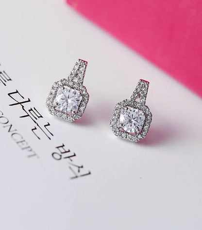 Square Diamond Women's Earrings with Large Studs
