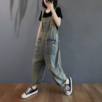 Women's Summer Retro Nostalgic Ripped Denim Overalls FitiqueFit