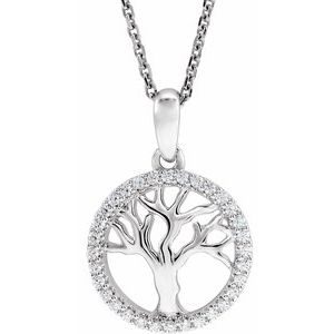 14K White 1/5 CTW Natural Diamond Tree of Life 16-18" Necklace Ethereal Legacy Boutiques