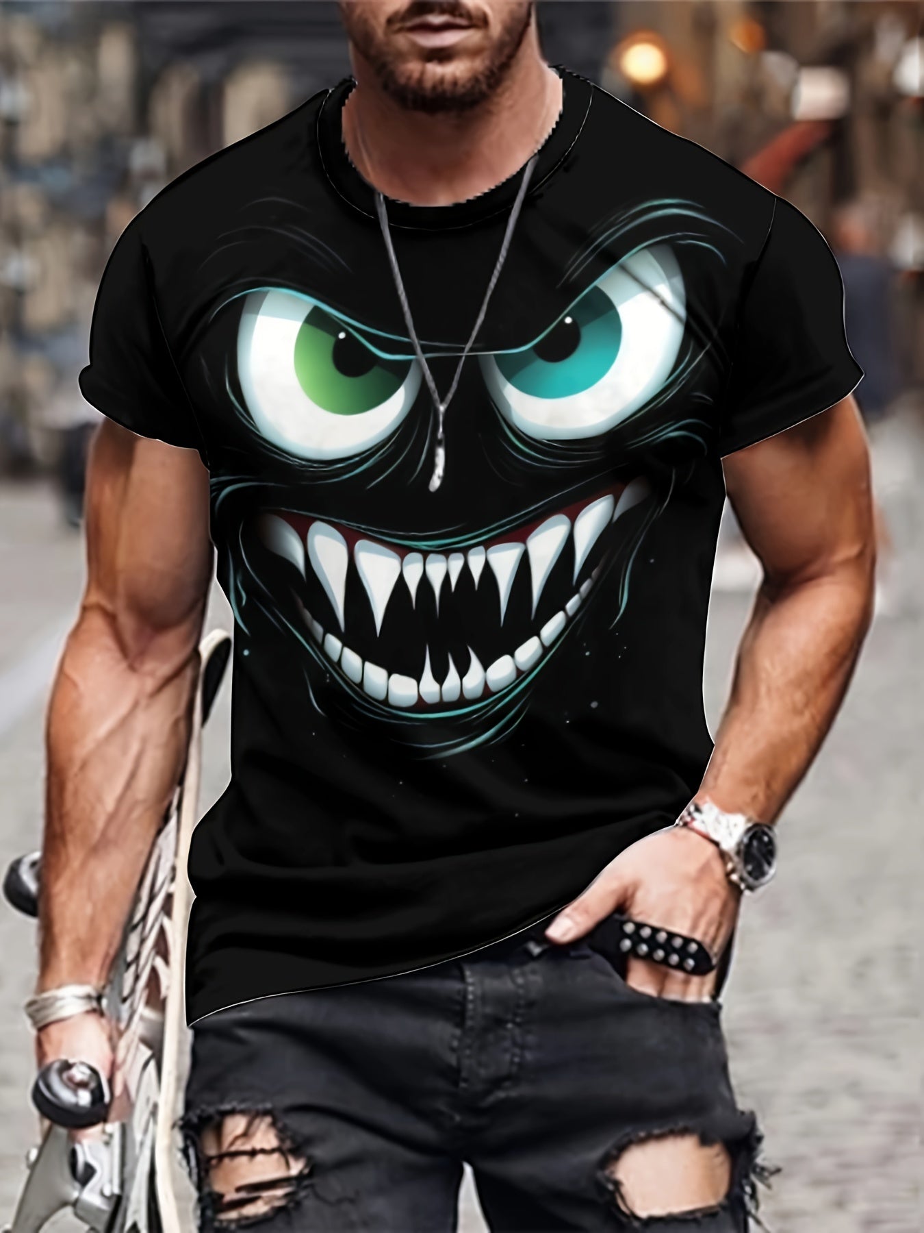 3D Evil Smile Shirt for Men – Streetwear Graphic Short Sleeve Tee FitiqueFit