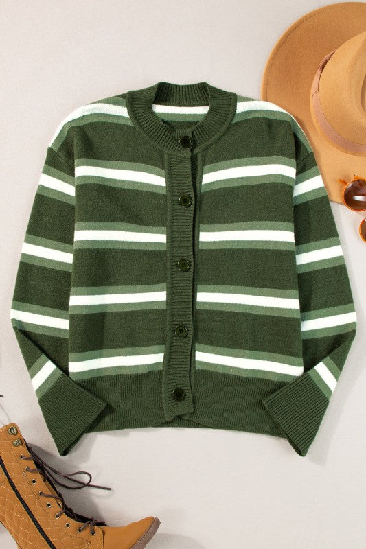 Stripe Drop Shoulder Buttoned Cardigan Sweater Shop Style & More | Fresh Looks, Everyday Deals & Free Shipping