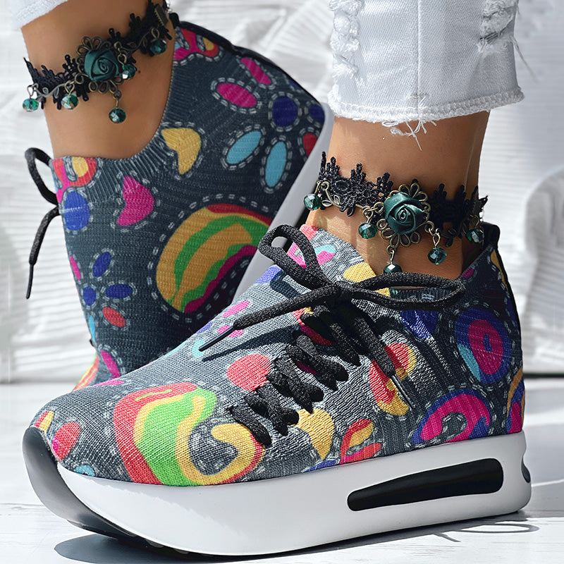Women's Random Print Side Lace-Up Elastic Sport Shoes, Comfortable Slip-On Sneakers For Women, Casual Daily Wear Footwear See size chart under “more details” The Fashion Celestial