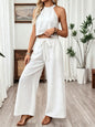 Women's Halter Neck Cropped Top & Wide-Leg Pants Two-Piece Set FitiqueFit