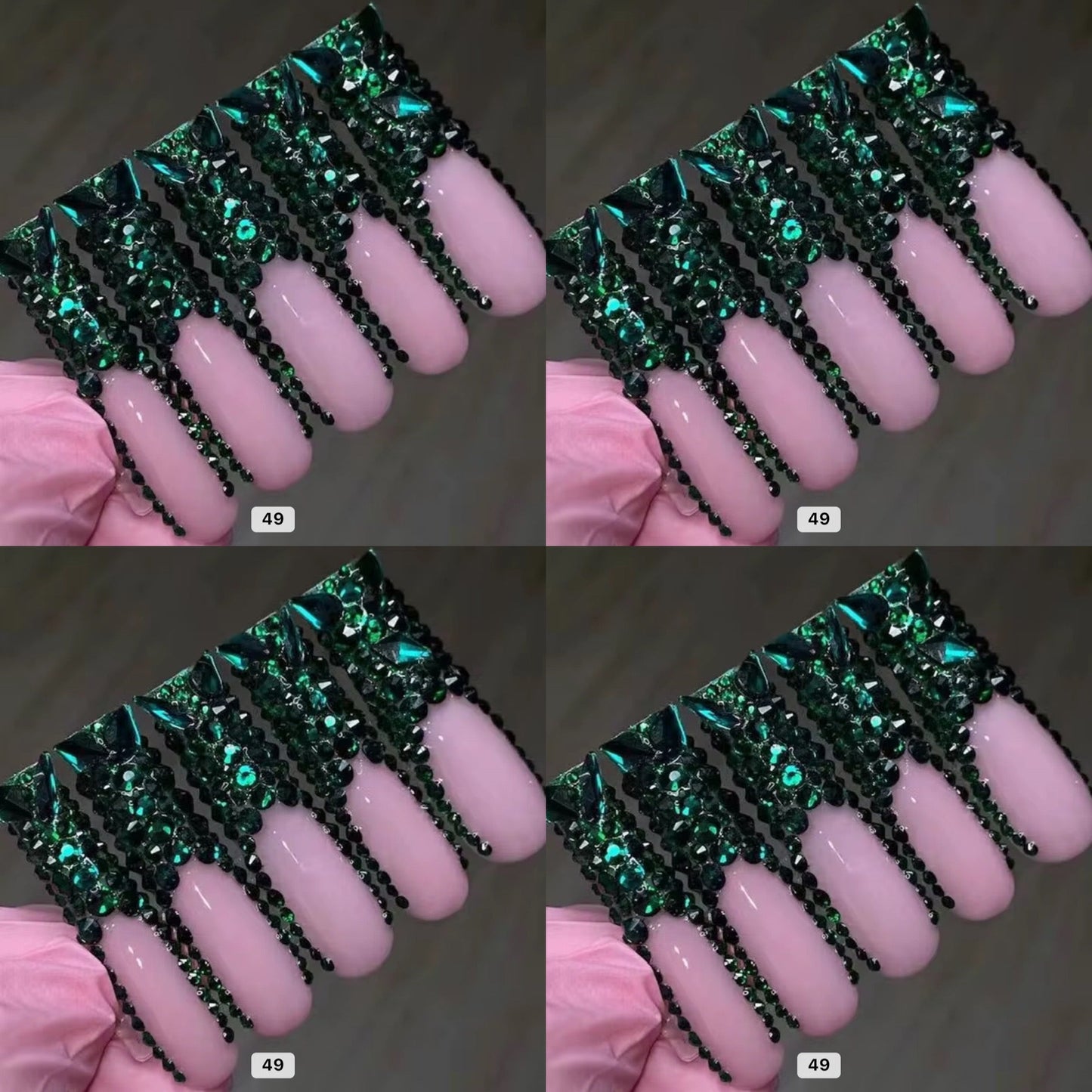 Green crystal long press on nails HOL stores