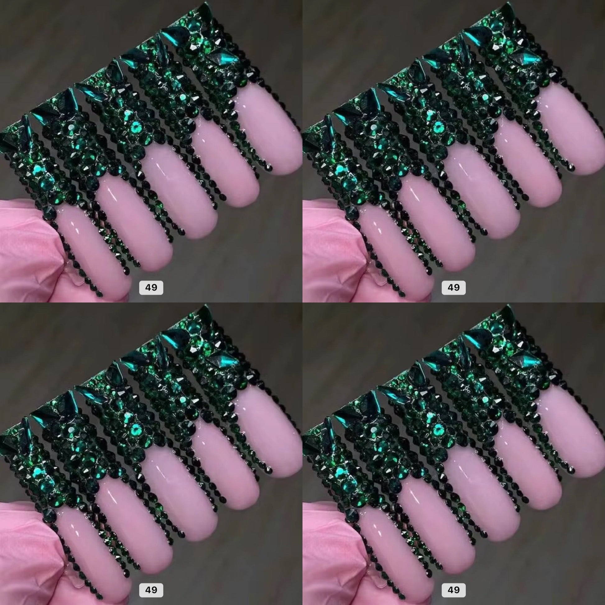 Green crystal long press on nails HOL stores