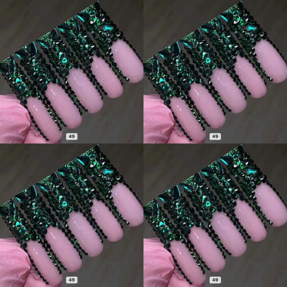 Green crystal long press on nails HOL stores