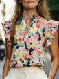 Women's Retro Ruffle-Trim Printed Sleeveless Top FitiqueFit