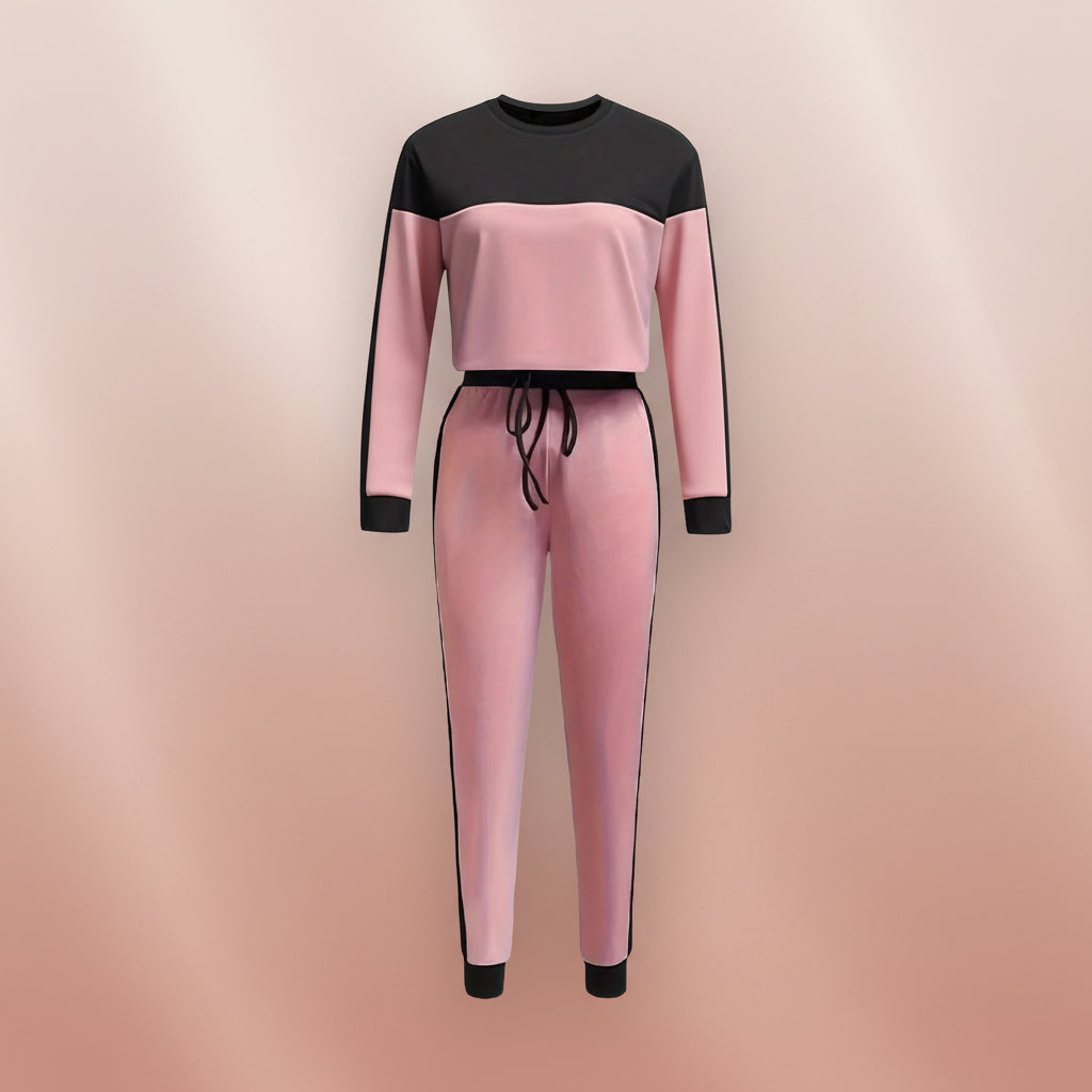Women's Korean-Style Hoodie & Pants Two-Piece Set – Casual Patchwork FitiqueFit