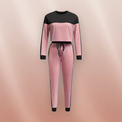 Women's Korean-Style Hoodie & Pants Two-Piece Set – Casual Patchwork FitiqueFit