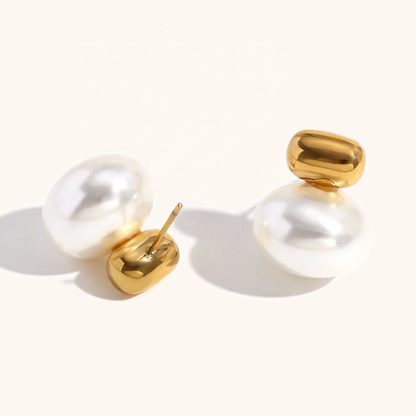 Modern Pearl Stud Earrings - Stainless Steel Deep South Originals