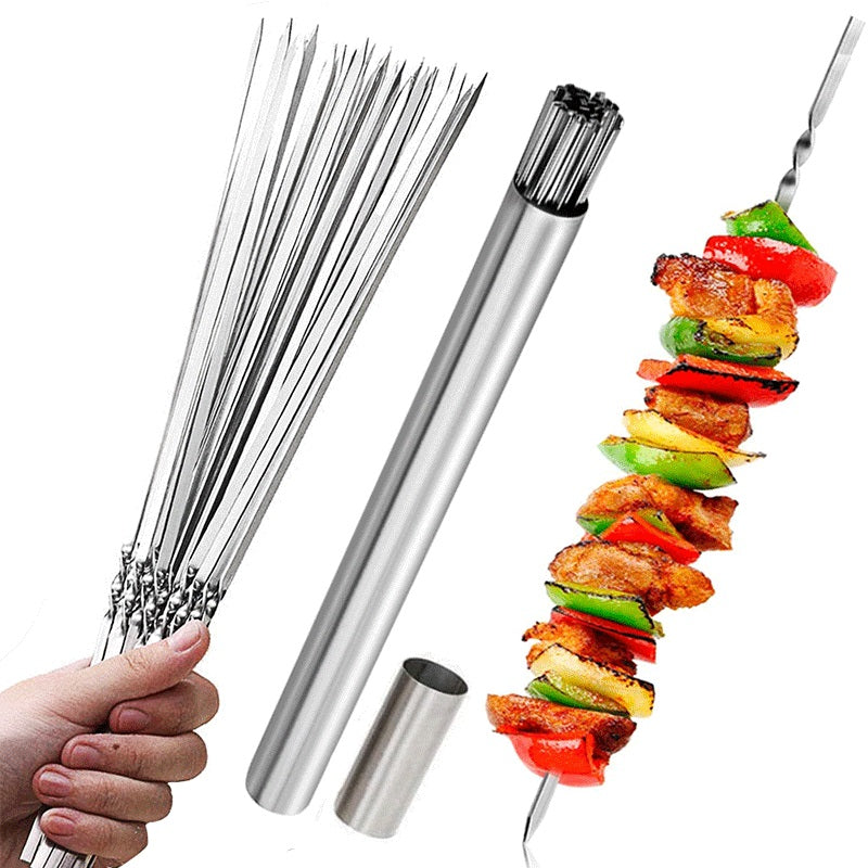 15pcs of Stainless Steel Skewers And 1 Storage Tube for Barbecuing; Reusable Grill Skewers for Shish Kebab And Camping Flat Forks Gadgets NovaCart