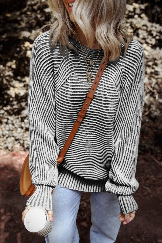 Stripe Ribbed Knit Boat Neck Sweater Shop Style & More | Fresh Looks, Everyday Deals & Free Shipping