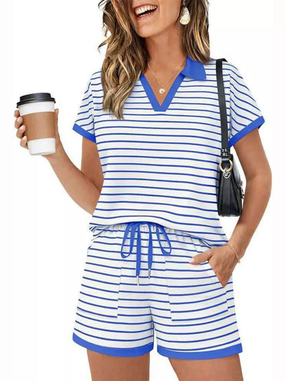 Striped Short Sleeve Polo and Shorts Set New Era Fashion LLc
