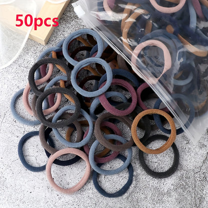 50pcs/Set Women   Basic Hair Bands 1.57inch Simple Solid Colors Elastic Headband Hair Ropes Ties Hair Accessories Ponytail Holder NovaCart