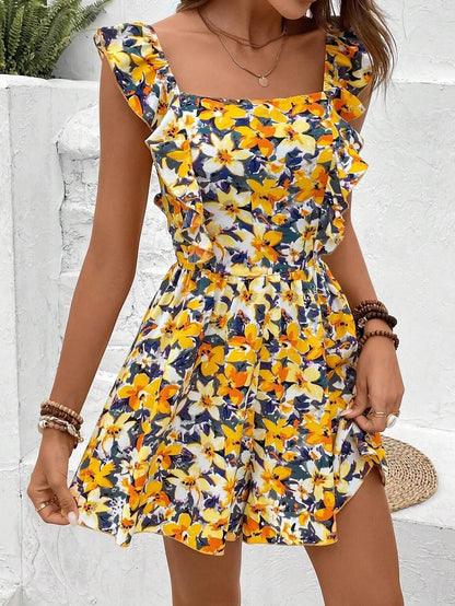 Women's Sleeveless Square Neck Printed Boho Jumpsuit FitiqueFit