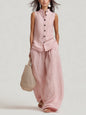 Women's Cotton-Linen Sleeveless Crewneck Vest & Pants Set FitiqueFit