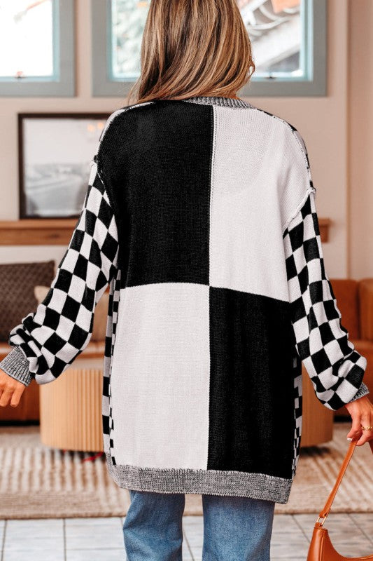 Checker Open Front Drop Shoulder Cardigan Shop Style & More | Fresh Looks, Everyday Deals & Free Shipping