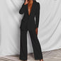 Lapel Button-Down Blazer & Straight-Leg Trousers Suit FitiqueFit