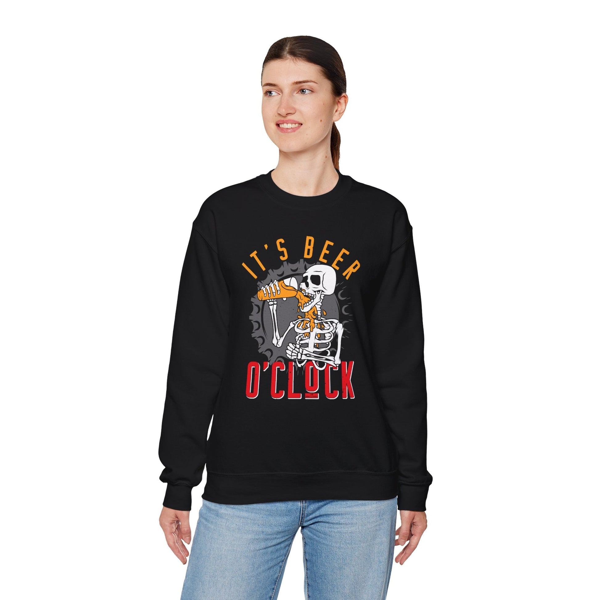 It's Beer O'Clock Skeleton Crewneck Sweatshirt The Devil's Pickle