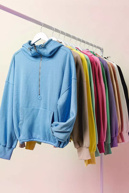 BiBi Stitch Detailed Elastic Hem Half Zip Fleece Hoodie FitiqueFit