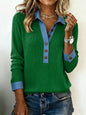 Contrast Color Button-Detail Pullover Knit Top – Women’s Elegant Commuter FitiqueFit