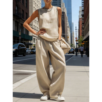Women's Sleeveless Cardigan Top & Pants Two-Piece Set FitiqueFit