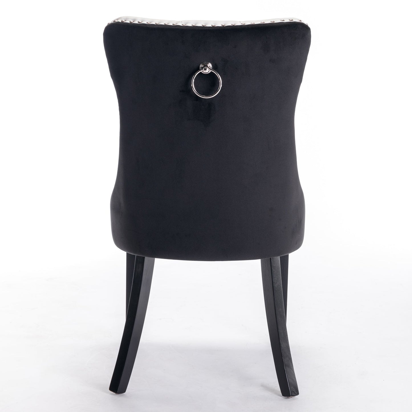 Tufted solid wood PU and velvet cushioned dining chairs with wooden leg nail head decoration 2-piece set in white and black
