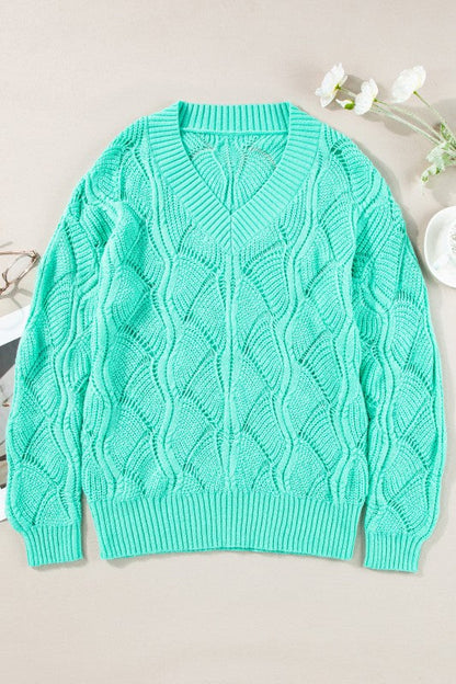 Hollow-Out Knit V-Neck Drop Shoulder Sweater Shop Style & More | Fresh Looks, Everyday Deals & Free Shipping