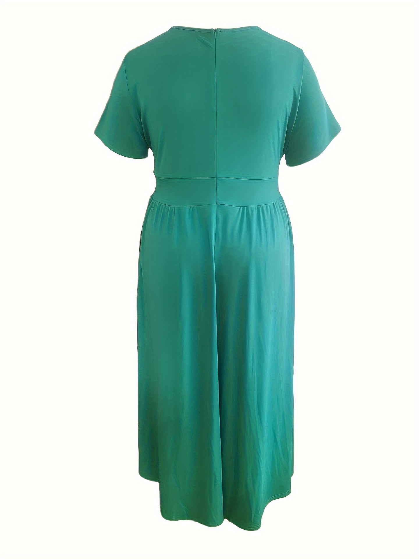 Plus Size Solid Short Sleeve Maxi Dress, Women's Plus Medium Stretch Elegant Long Dress NovaCart