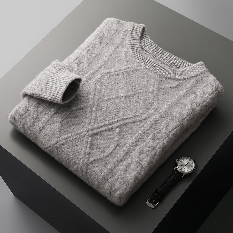 Men's Pullover Twist Round Neck Base Knitwear Loose-fitting Oversized Sweater Grayceful LLC