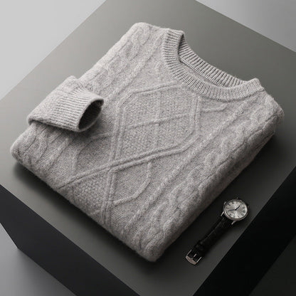Men's Pullover Twist Round Neck Base Knitwear Loose-fitting Oversized Sweater Grayceful LLC