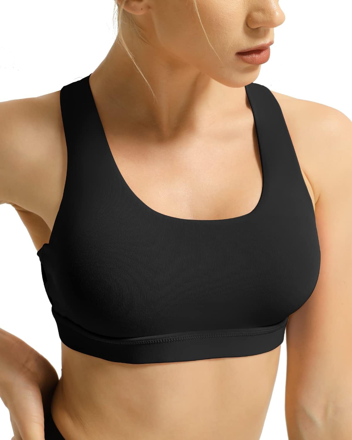 QUEENIEKE Women'S Medium Support Strappy Back Energy Sport Bra Cotton Feel 6017