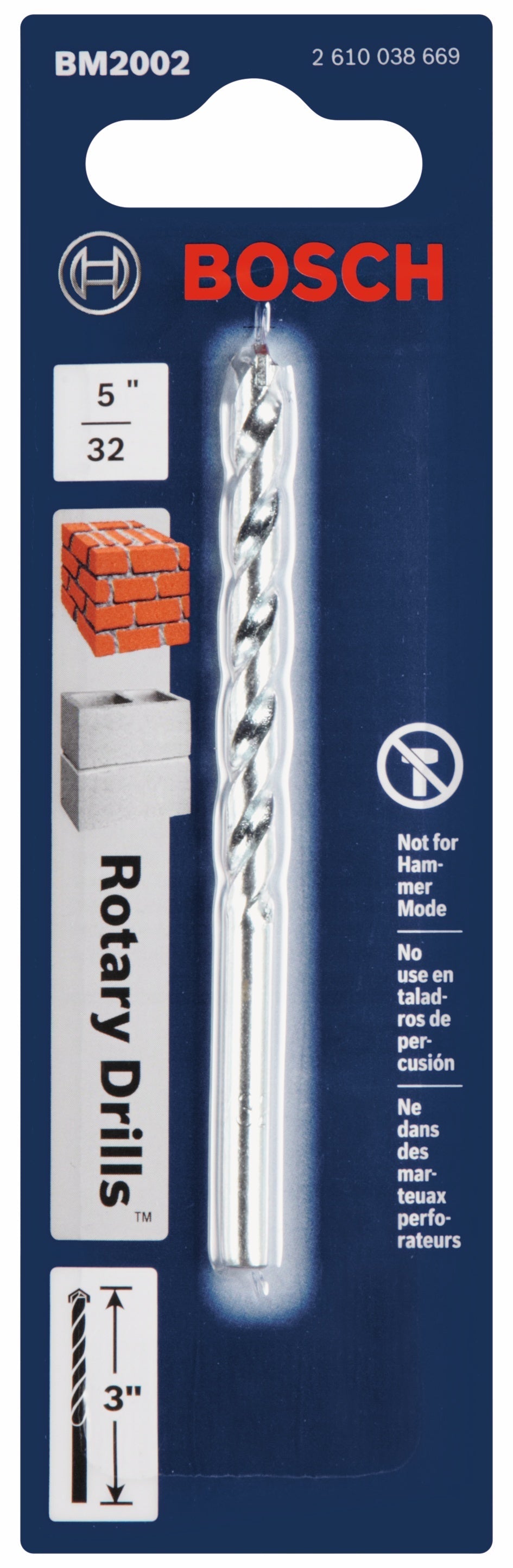 BOSCH BM2002 5/32 In. X 2 In. X 3 In. Fast Spiral Rotary Masonry Drill Bit VM Hardware