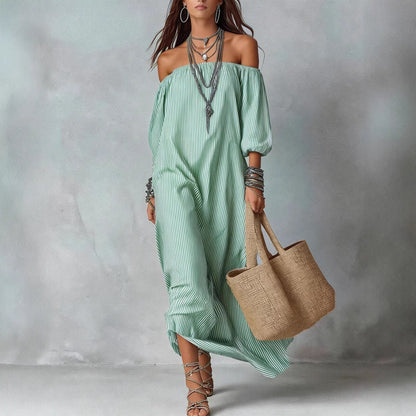 Women's Striped Loose-Fit Flared Maxi Dress – Holiday & Vacation FitiqueFit