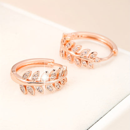 [1Pair Leaf Earrings] Zirconia Inlaid Leaf-Shaped Hoop Huggie Earrings for Women 1Pair Holiday Jewelry NovaCart